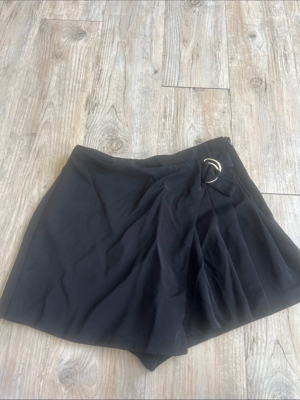 Zara Black Wrap-Front Mini Skort with Gold Ring